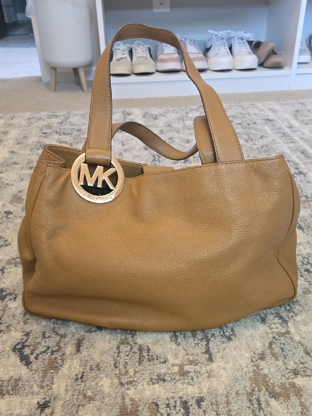 Michael Kors Camel Pebbled Leather Tote with MK Charm